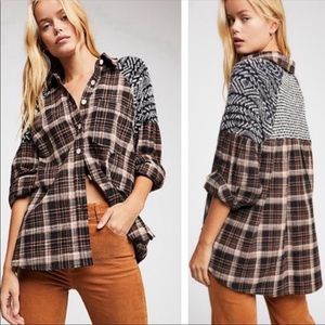 Free People Fireside Nights Plaid Top Size Medium